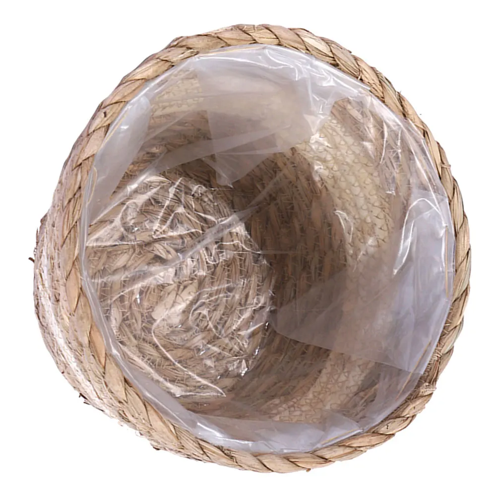 

Wicker Flower Basket with Liner Hand-woven Baskets Straw Pots for Plants Indoor Grass