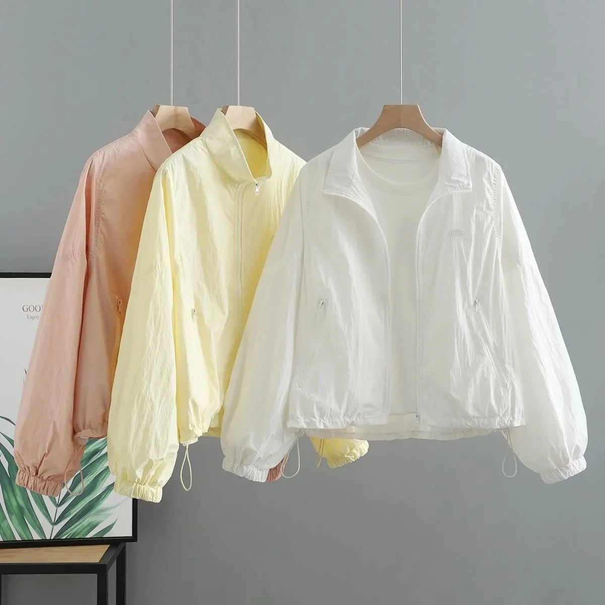 Summer Lightweight Drawstring Sun Protection Jacket Women Short New Suncreen Coat Korean Loose Letter Stand Collar Jacket Top
