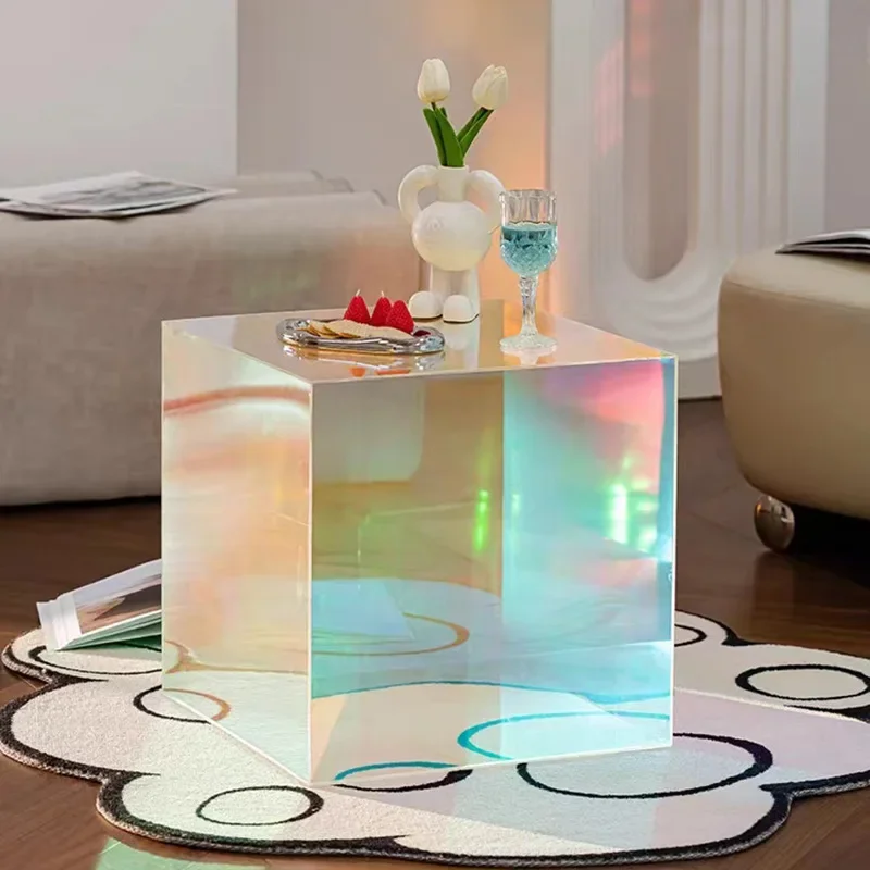 Acrylic Sofa Side Table Shooting Props Ins Colorful Corner Table Square Bedroom Bedside  Home Furniture Muebles