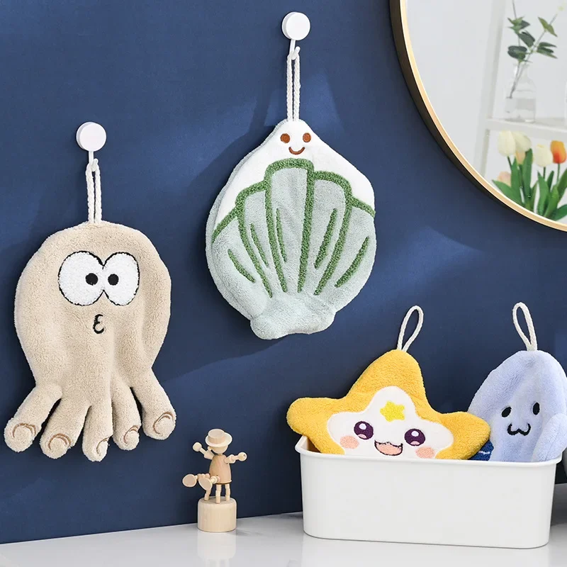 Starfish towel cute jellyfish shell coral velvet household children absorb water does not lose hair kitchen bathroom hand towel