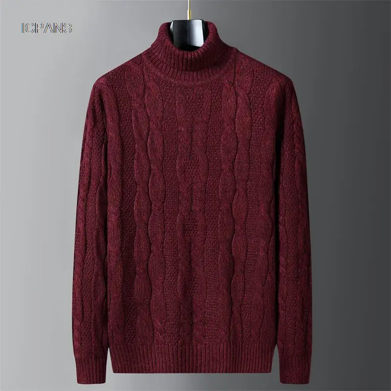 Turtleneck Mens Sweater Pullovers Korea Turtle Neck Autumn Sweater Harajuku Red White Fashion Jumper Men  Knitted Sweater Men