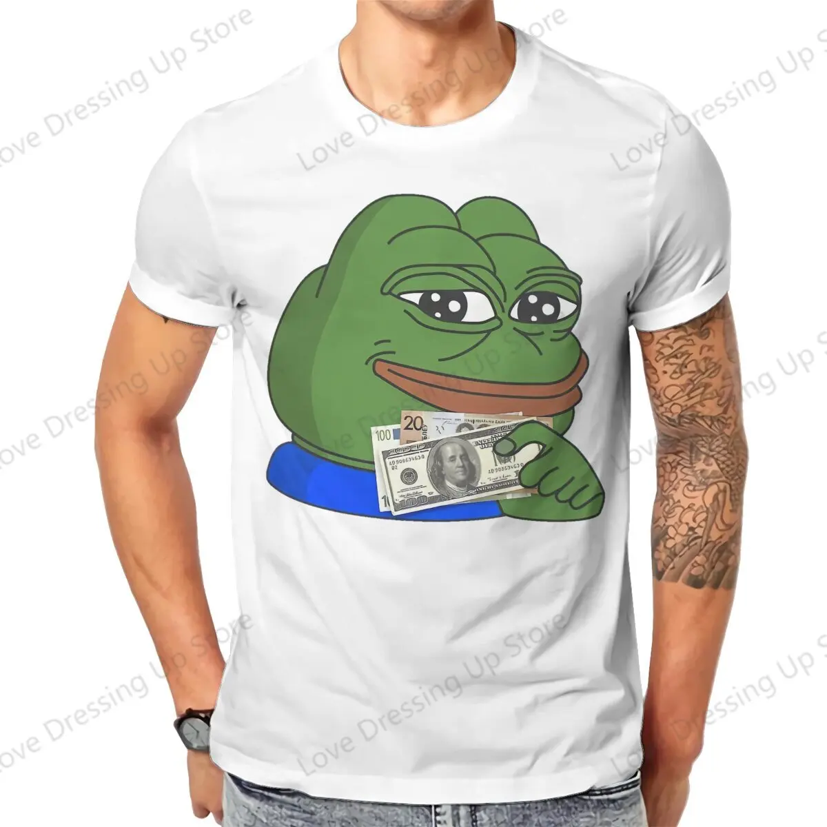 100%Pure Cotton Casual Men T-Shirt Pepe Frog Animal The Frog Rich Short sleeve Tshirts Street short sleeve Tee Funny Tops