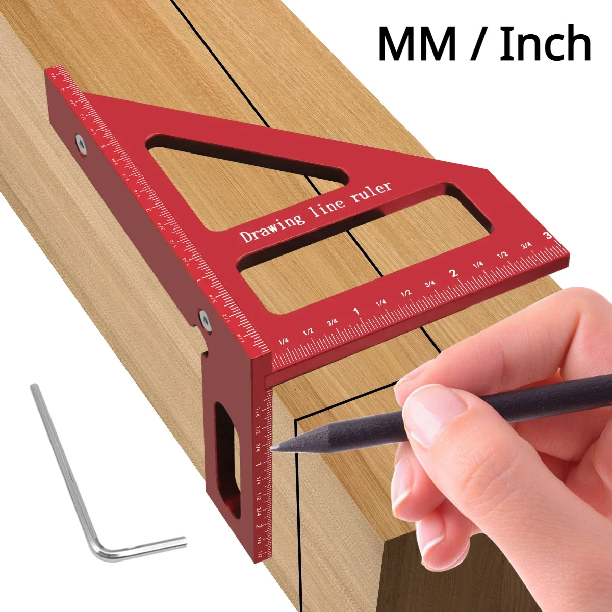 3D Multi Angle Layout Aluminum Alloy Red Miter Triangle Ruler 45°/90°  Woodworking Square Protractor Measuring Tools