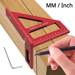 3D Multi Angle Layout Aluminum Alloy Red Miter Triangle Ruler 45°/90°  Woodworking Square Protractor Measuring Tools