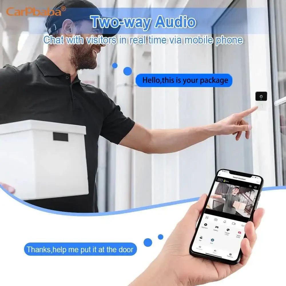 Carpbaba M8 WiFi Video Doorbell Wireless Camera PIR Motion Detection Alarm Security Smart Home Door Bell Intercom for Home