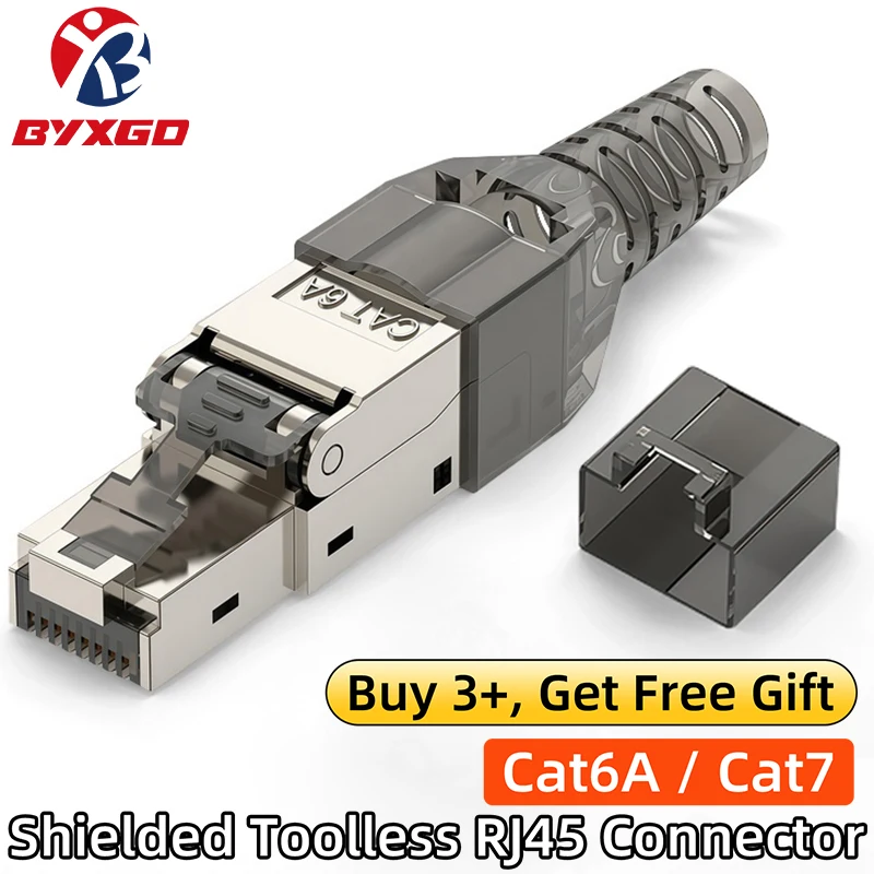 BYXGD Cat6A Cat7 Shielded Toolless RJ45 Connector 10Gbps 500MHz Zinc Alloy Reusable Ethernet Plug for LAN Network Cable