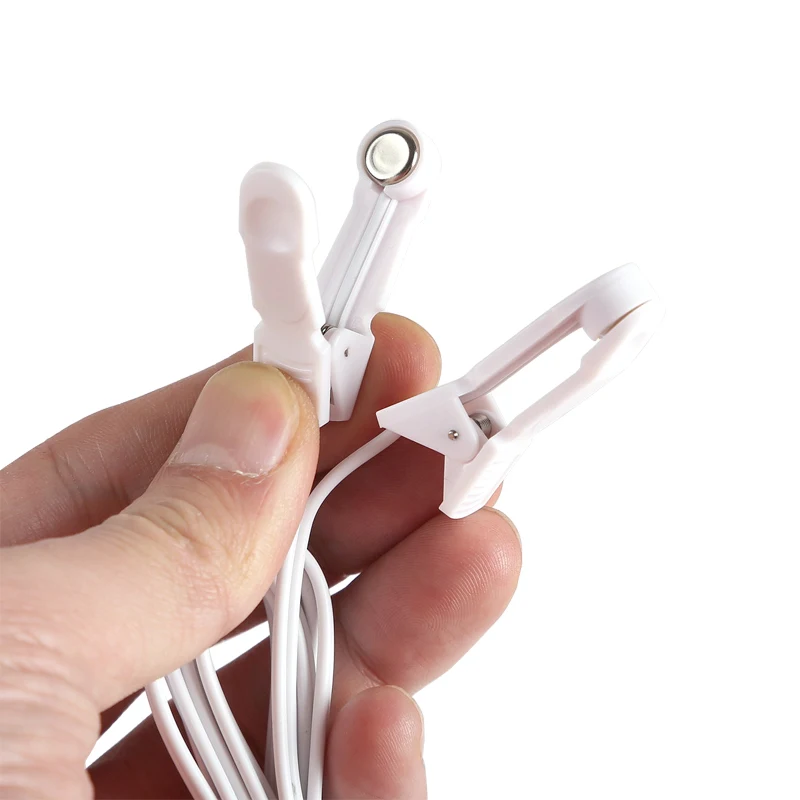 2/4Button Electrotherapy Electrode Lead 2 Ear Clips 2.5/3.5mm Jack Shock Wires Cable for TENS Therapy Machine Massager Plug
