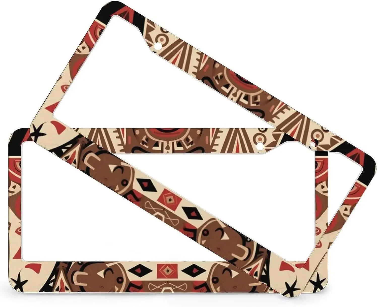 Red Taupe Beige Dark Brown Tribal Art License Plate Frame 2 Pack Modern Boho Front License Plate Car Tag Frame for US Vehicles