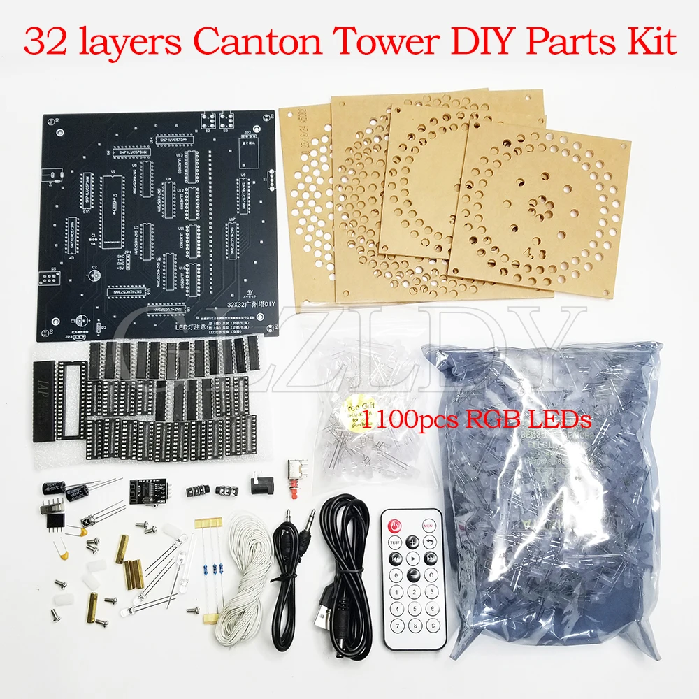 مجموعة مكعبات ضوء LED ملونة RGB بلوتوث ، برج ، طيف الموسيقى ، عن بعد ، غير مجمعة ، DIY ، 32 طبقة × 32