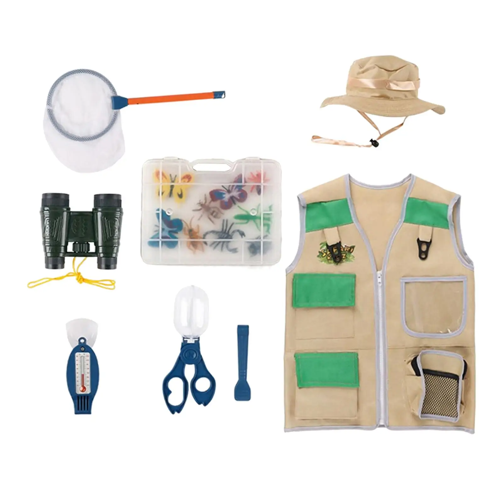 16Pcs Children Toys Explorer Kits Role Play Cargo Vest and Hat Explorer Kits for Zoo Keeper Kids Children Park Ranger Boys Girls