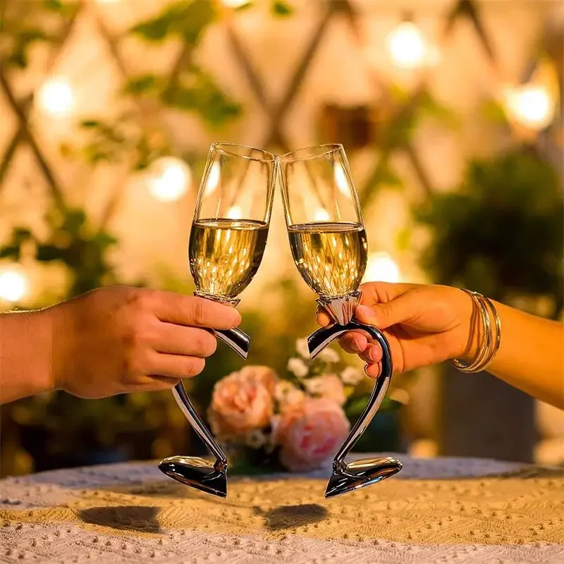 Heart Shaped Wedding Champagne Flute Glass Cup Handcrafted Goblet Crystal Wine Glass Goblet Party Engagement SetAnniversary Gift