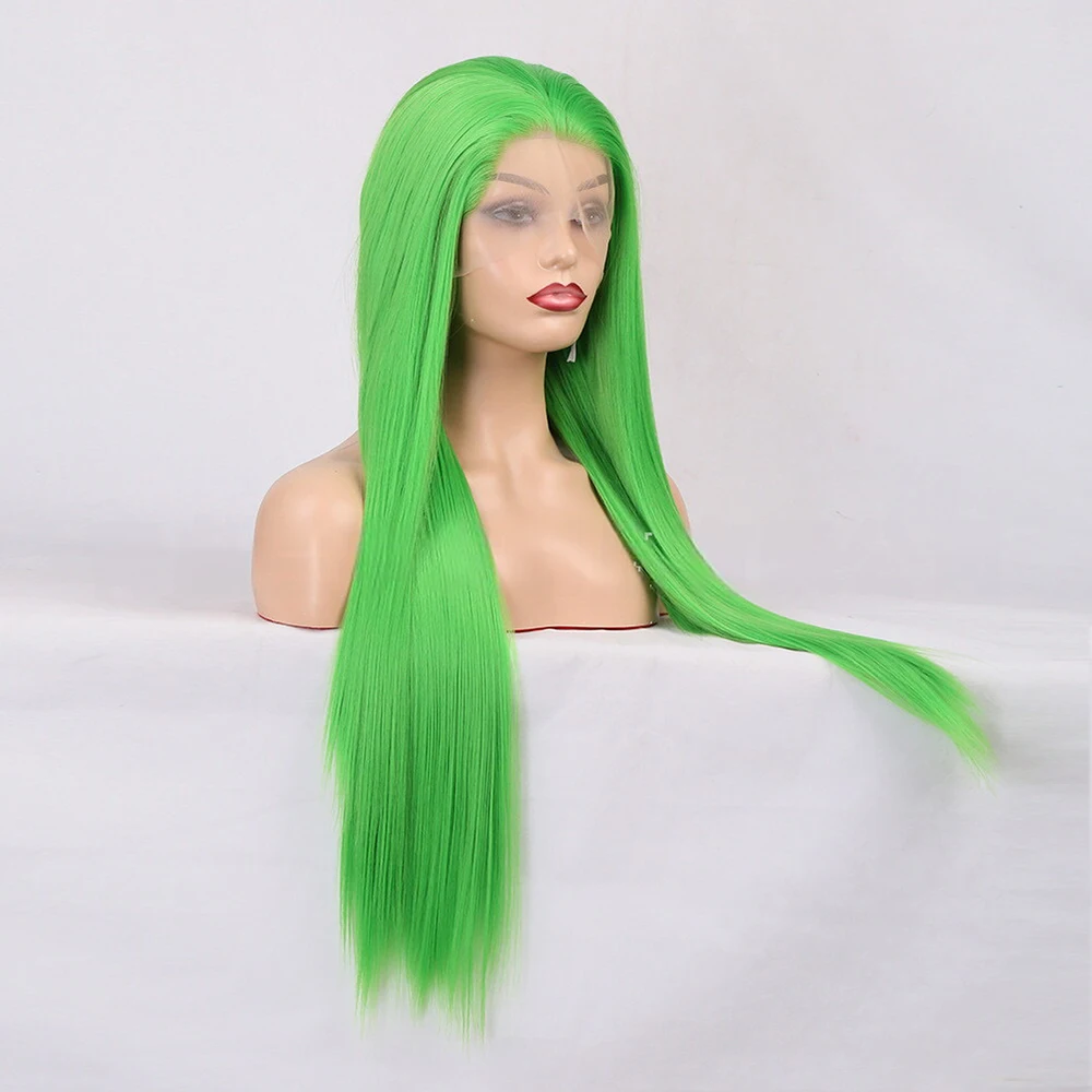 Grass Green Wig Synthetic Lace Front Wig For Women Long Straight Hair Glueless Lace Wig Green Wig Glueles Daily Wear Cosplay Wig