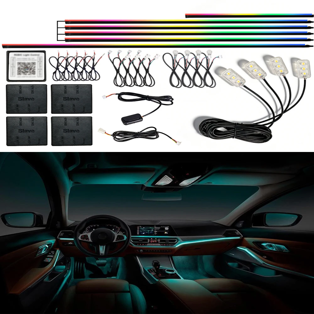 

Универсальная автомобильная светодиодная лента 18-в-1 RGB с 64 цветами, полноцветная, скрытая, акриловая, для интерьера, с эффектом потока, атмосферная лампа-симфония