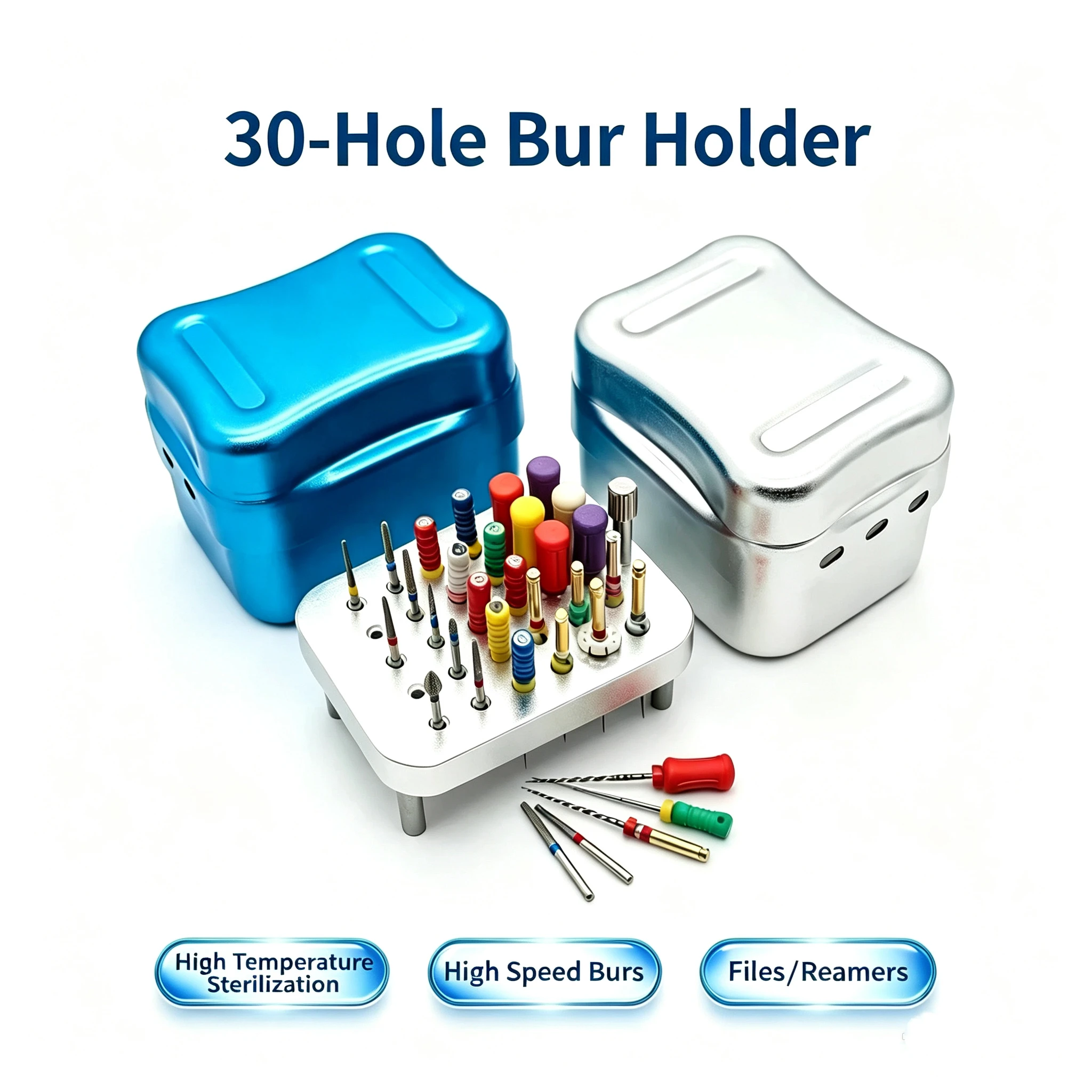 30Holes Dental Disinfection Endo Files Holder Metal Box  Autoclave Sterilizer Case Holder  Dentistry Tools
