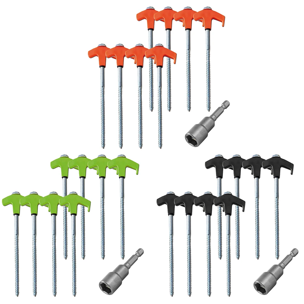 4/8pcs Outdoor Tent Nail 20/25cm Screw Anchor Stakes Pegs Screw In Tent Pegs Ground Nails M8 Carbon Steel Camping Trip Tent Peg