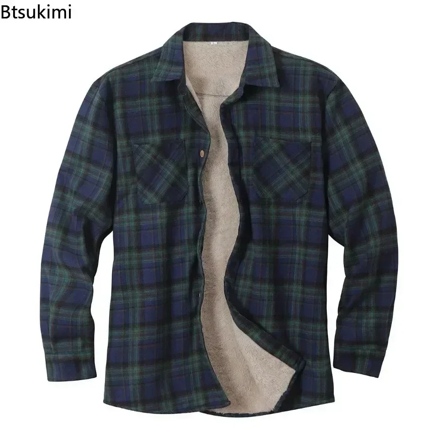 New2024 Men\'s Plaid Plus Fleece Jacket Autumn Winter Turn-down Collar Button Thickened Shirt Jacket For Men Casual Jacket Shirts