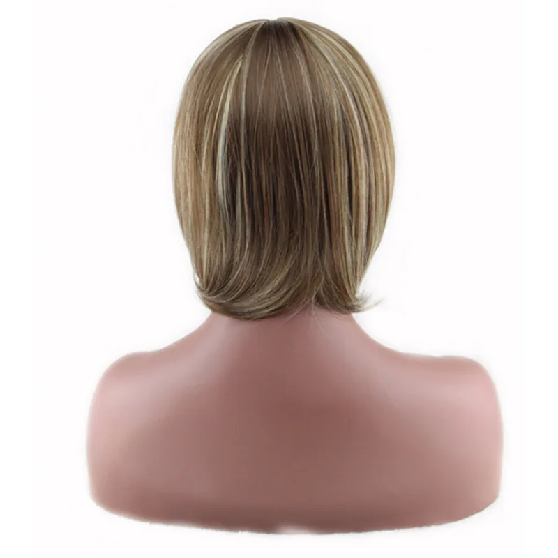 ブラウングラデーションカラーウィッグ レディース ボボスタイル ミドルパート ショート＆ロング斜め前髪 ショートストレートヘア