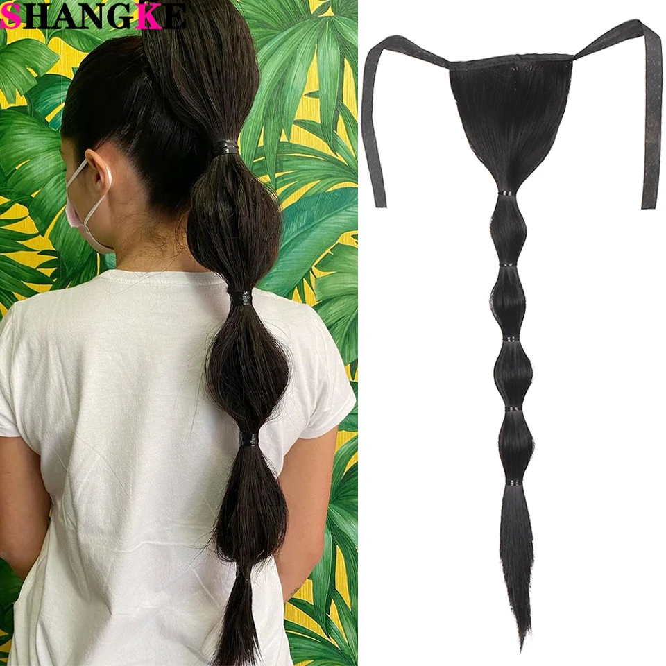 

SHANGKE Synthetic Long Straight Lantern Bubble Ponytail For Women Heat Resistant Ponytail Clip In Hairpiece Fake Pony Tail Hair