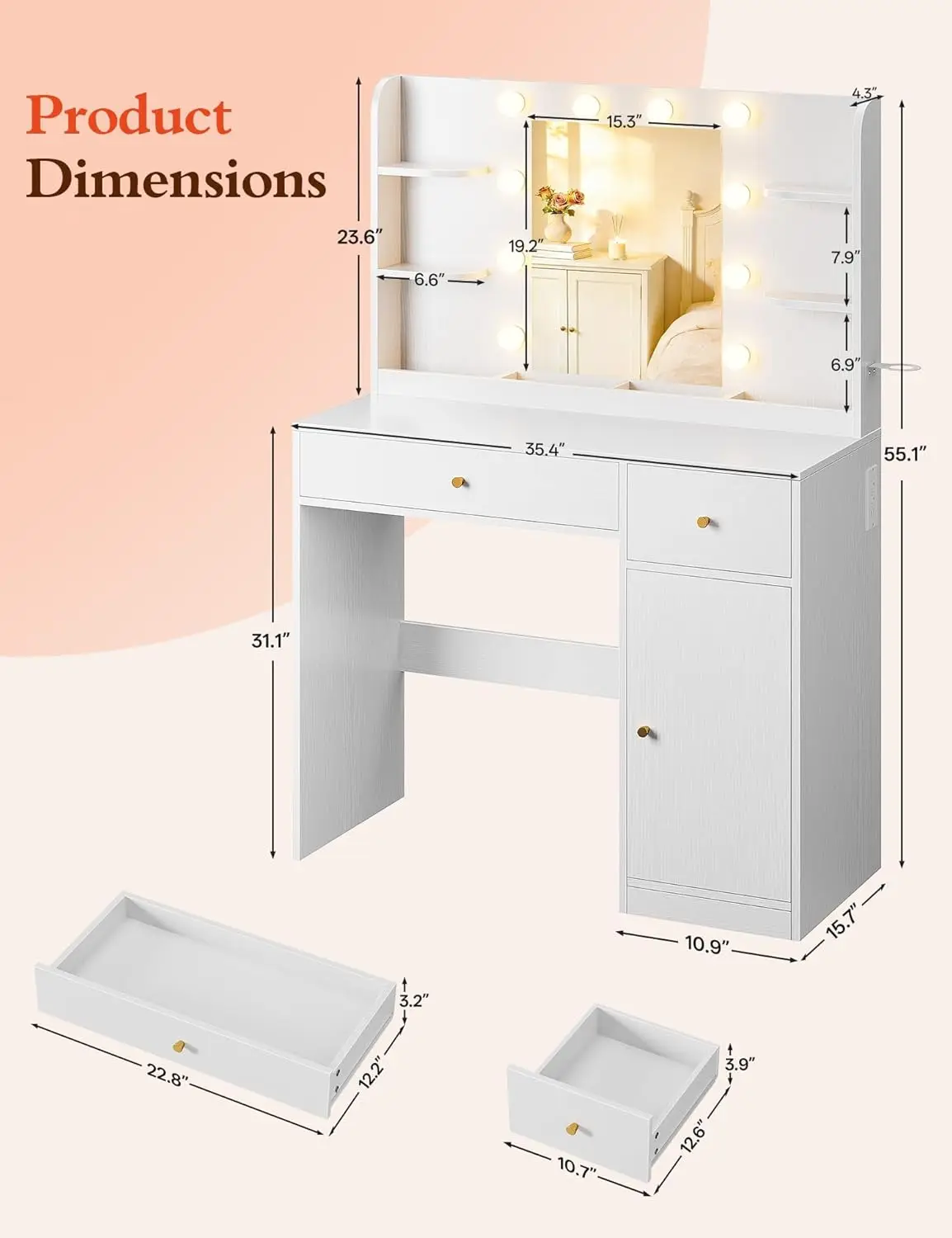 i*-Vanity Desk with Mirror and Lights, 35