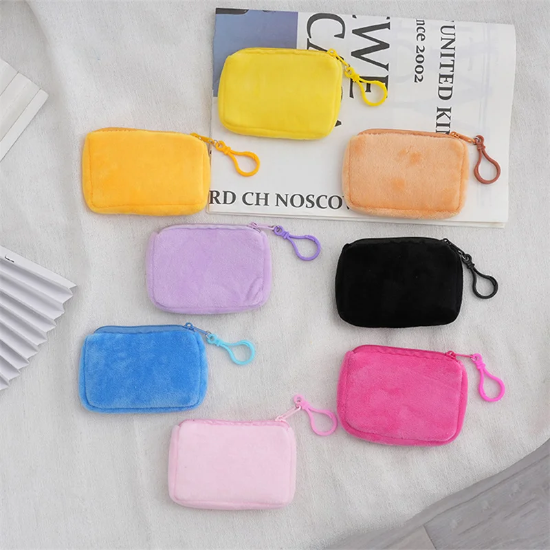 

Solid Plush Coin Purse Women's Cute Wallet ID Card Bag Keychain Minimalist Coin Bag Kawaii Wallets for Women