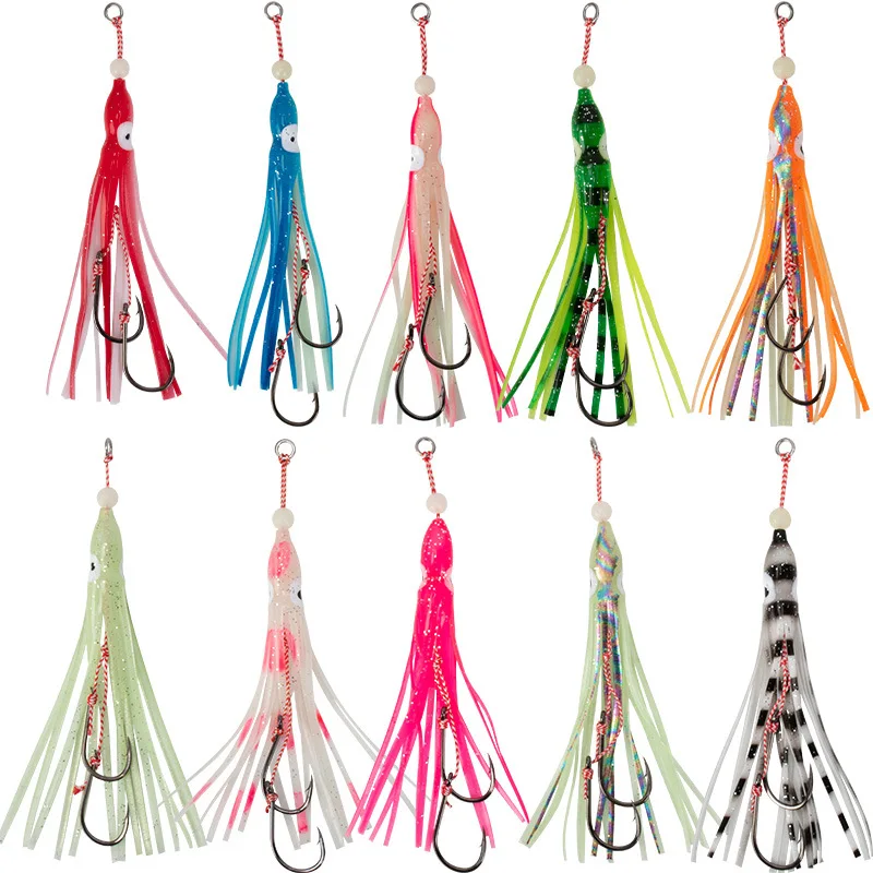 

10pcs/lot Soft Octopus Lure Squid Slow Jig Fishing Soft Lures Hook Squid Bionic Bait Skirt Soft Bait BKK Hook Fishing Tackle