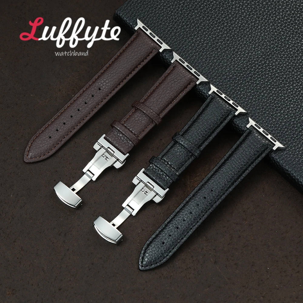 Lederarmband für Apple Watch 1–11 Ultra SE 3 2 1 Uhrenarmband für Iwatch 38/40/41/42/44/45/46/49 mm Litschi-Muster-Armband