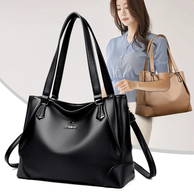 Large capacity Casual Female Bag Soft Leather Shoulder High-quality Multi-pocket Shoulder Bag Solid Color Ladies Crossbody Bag