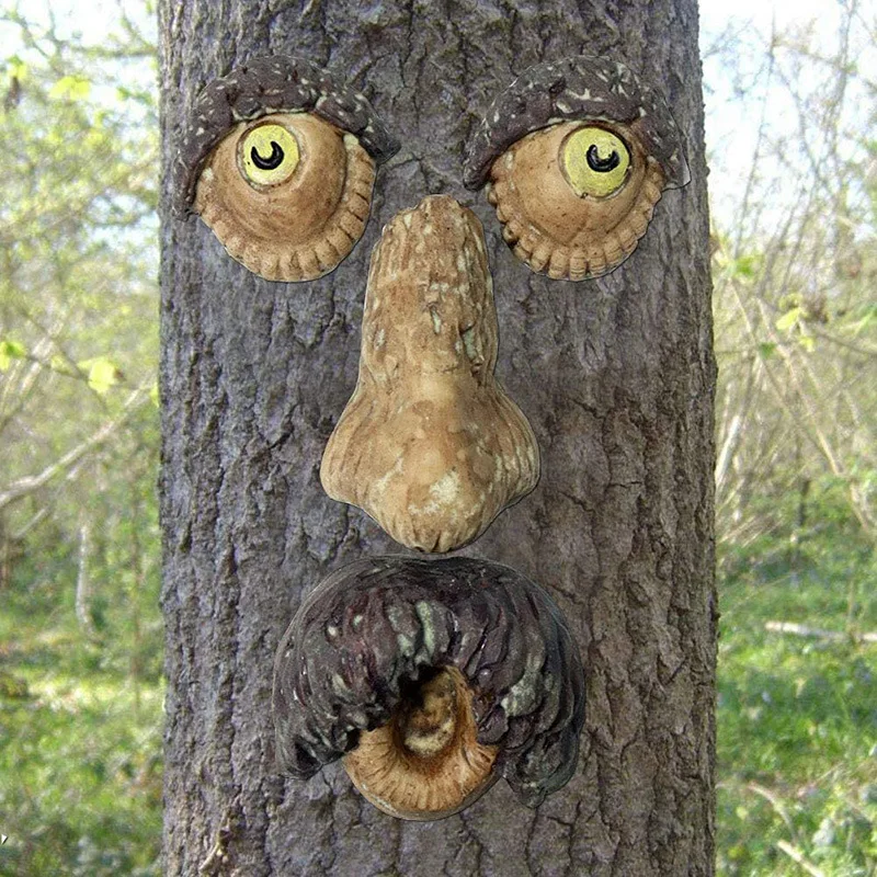 Bark Ghost Face Facial Features Old Man Tree Decorat Yard Art Decorations Monsters Sculpture Outdoor DIY Halloween Ornaments