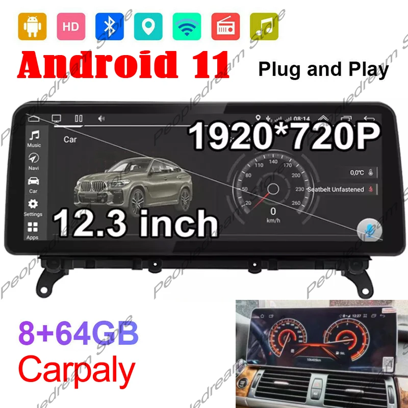 

8 cores 4G+64G android 10 Car multimedia Player Navigation GPS radio For BMW X5 E70 2007~2013 Original 12.3" DSP carpaly CIC CCC