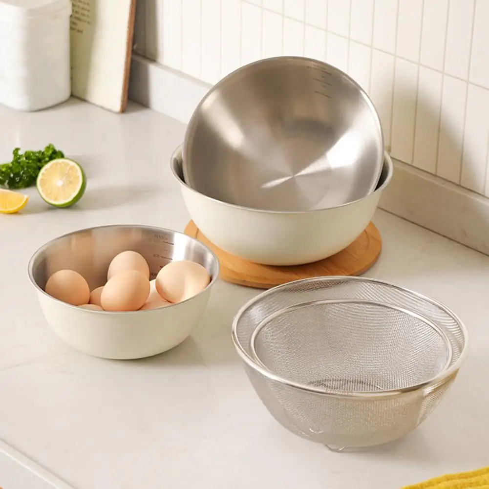 Rust-proof Kitchen Strainer Micro-hole Drain Basket Stainless Steel Drain Basket Set with Lid Fine Mesh Kitchen for Fruits