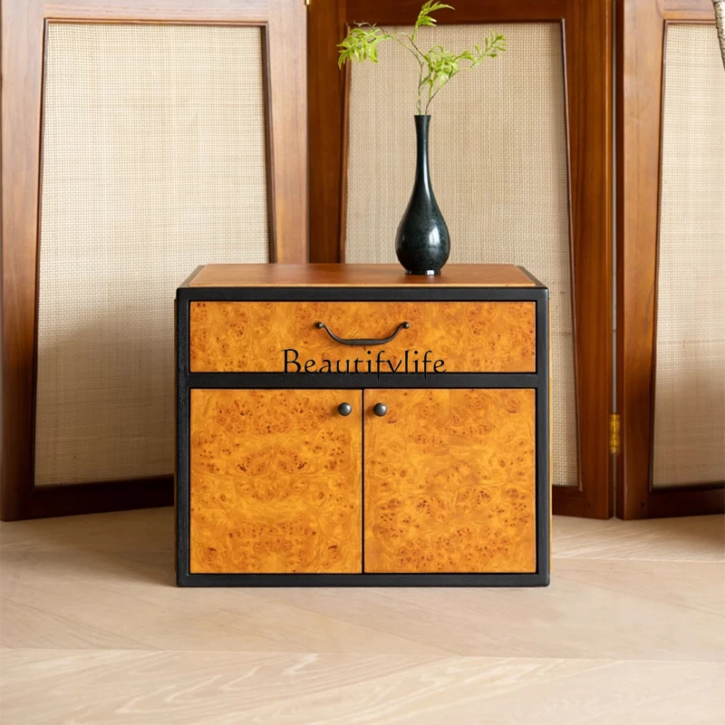 

Medieval style solid wood designer side cabinet French retro living room tree tumor pattern storage bedroom bedside table