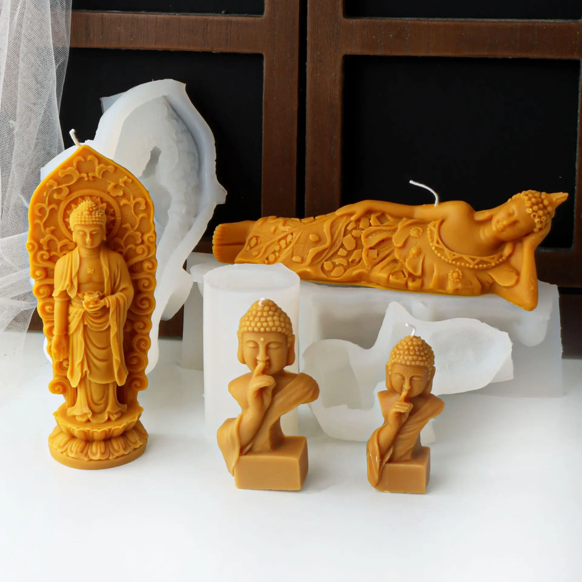 3D Lotus Seat Buddha Statue Silicone Candle Mold Handmade Church Buddha Head Gypsum Wax Mould Craft Decoration