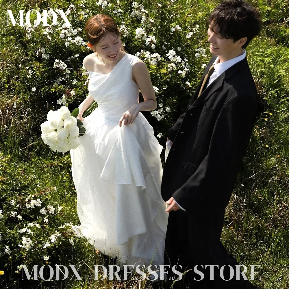 

MODX Simole One-Shoulder A-line Satin Wedding Dresses 웨딩드레스 Pleat Korea Photoshoot Floor-Length Customised Bridal Gown 2025