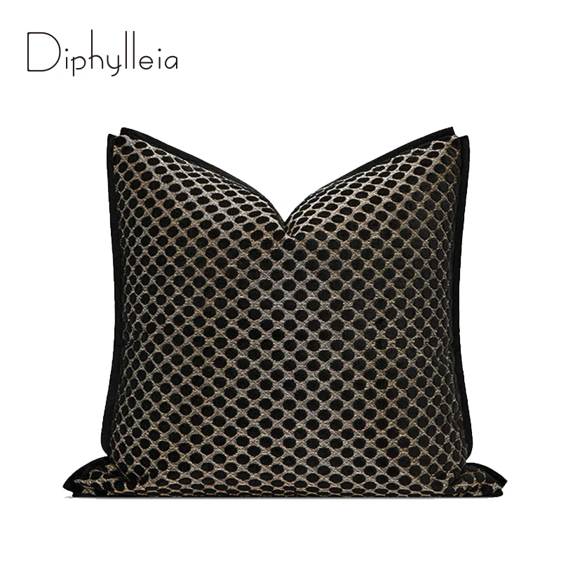Diphylleia Black And Gold Striking Geometry Lattice Pattern Jacquard Throw Pillowcase Modern Luxe Art Deco Cushion Cover 45x45cm
