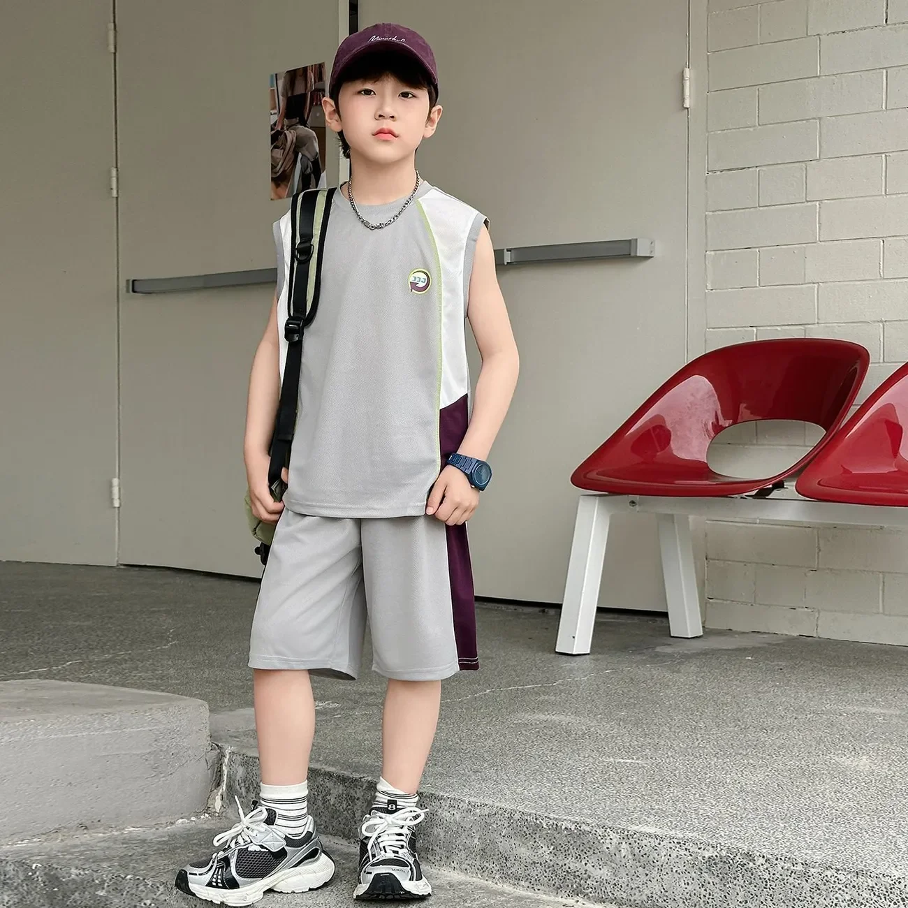 6582 Boys Ice Silk Quick Dry Breathable Sleeveless Vest+Short Pants Basketball Sportsuits Teenage Kids Cool Streetwear Sets