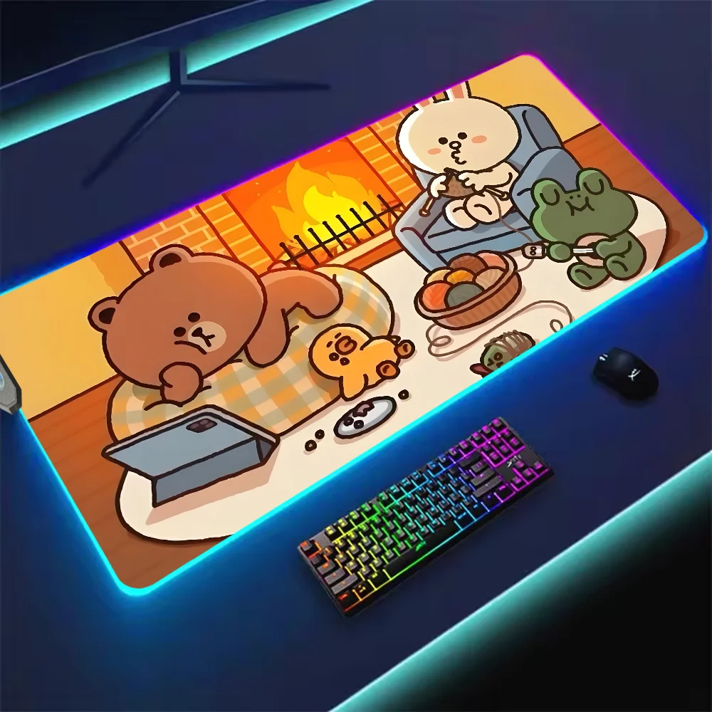 Kawaii B-Brown B-Bear  Door Mat LED Light RGB Luminous Keyboard Desk-Mat Color Waterproof Office Mouse Computer Anti-slip Rubber