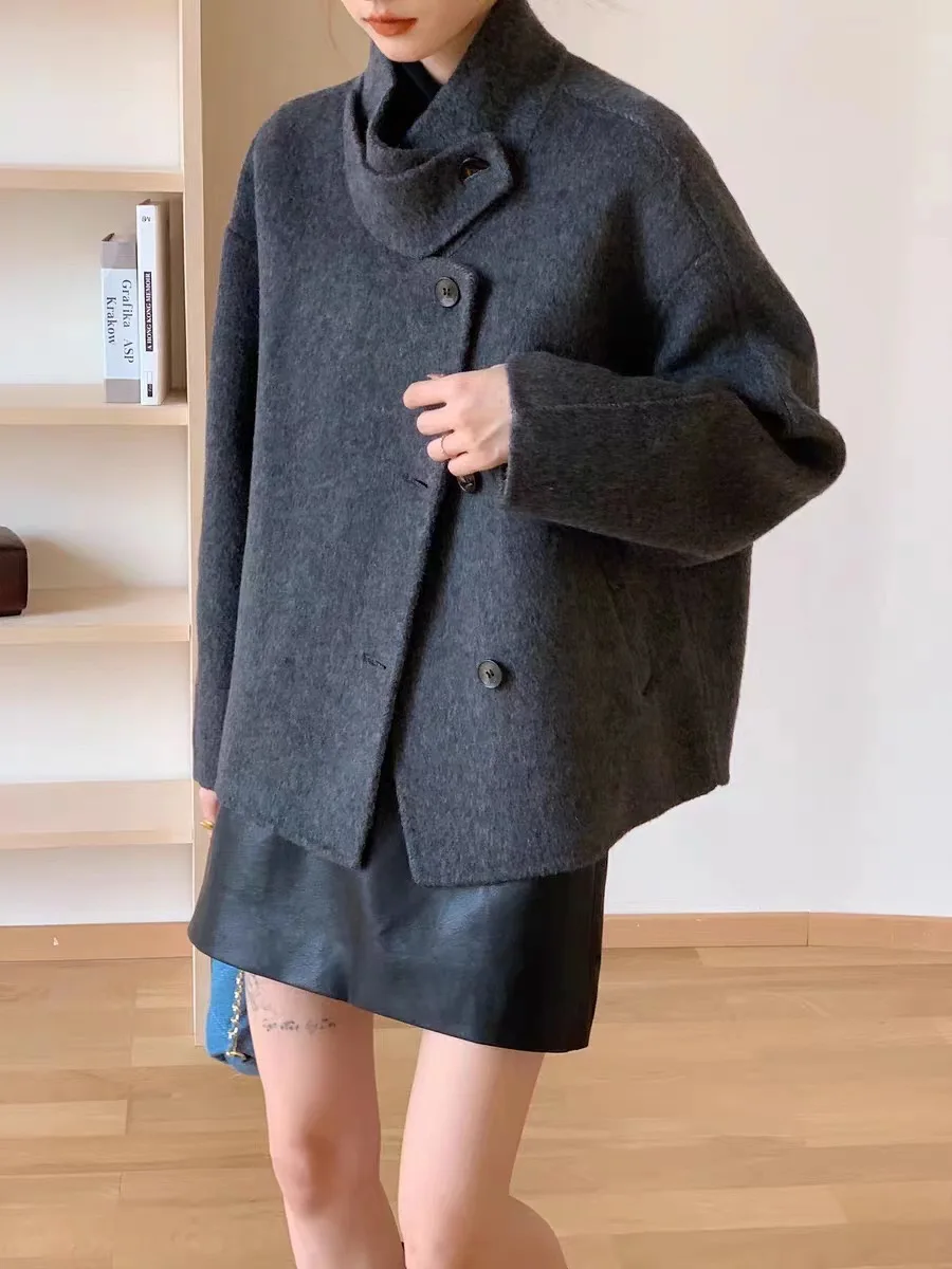 Autumn and Winter New High End 100% Pure Wool Double Sided Cashmere Coat Women\'s Short Solid Color Casual Fashion Woolen Coat