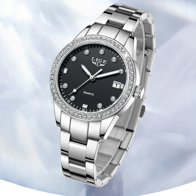 LIGE New Simple Women's Quartz Wristwatches Fashion Elegant Bracelet Watch Women's Sports Waterproof Luminous Date Chronograph