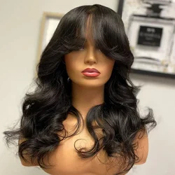 Onda do corpo franja peruca longa perucas de cabelo humano com franja brasileira completa máquina feita peruca com bang cabelo virgem brasileiro para mulher