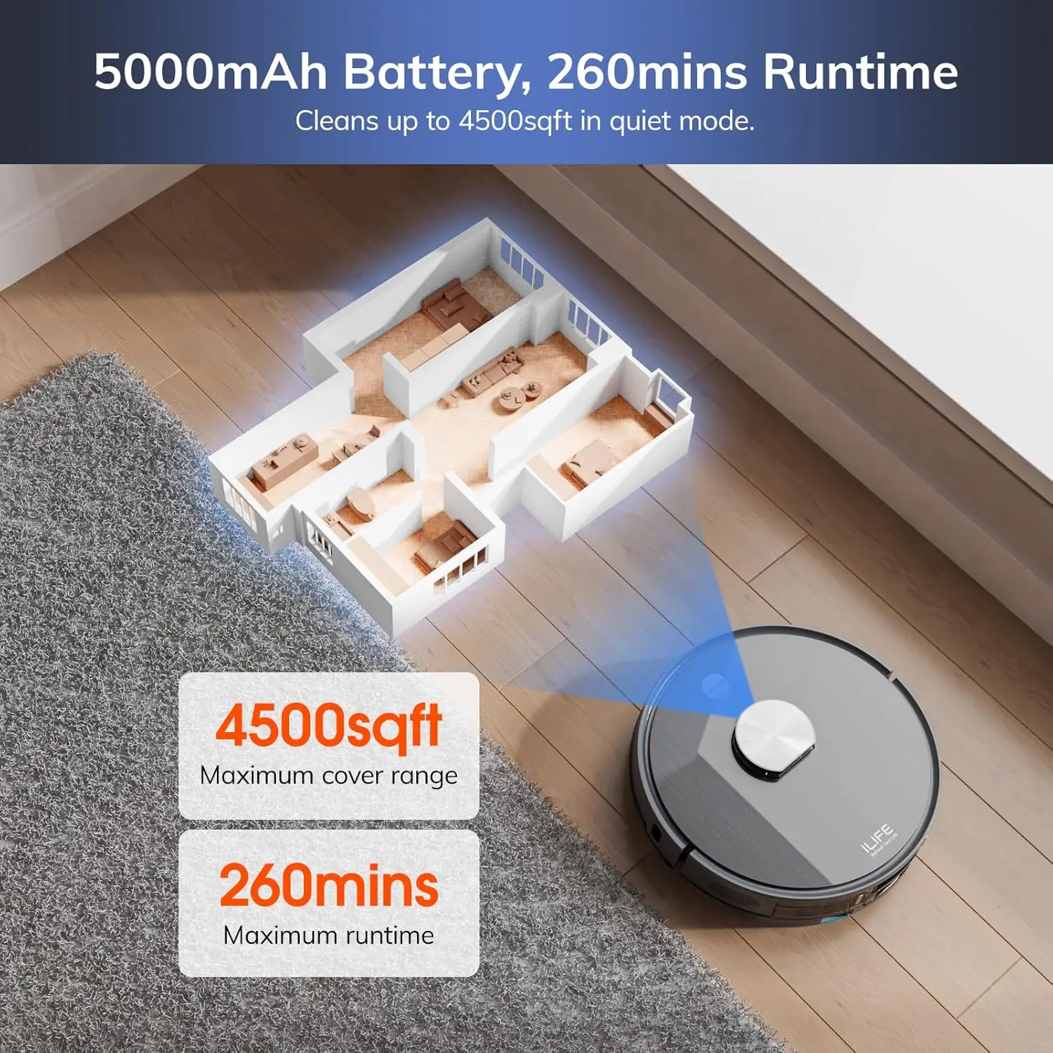 Self-Emptying Robot Vacuum and Mop Combo, 5000Pa Suction, 70-Day Capacity, LiDAR Navigation, 260mins Runtime, App/Alexa Control