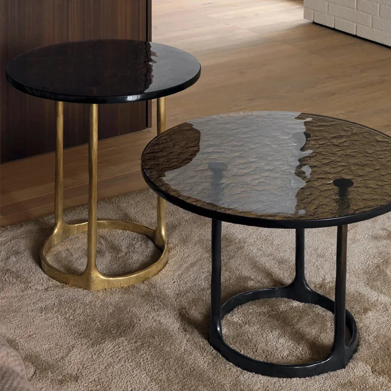 Side few light luxury high sense living room home small round table modern creative brass designer corner few