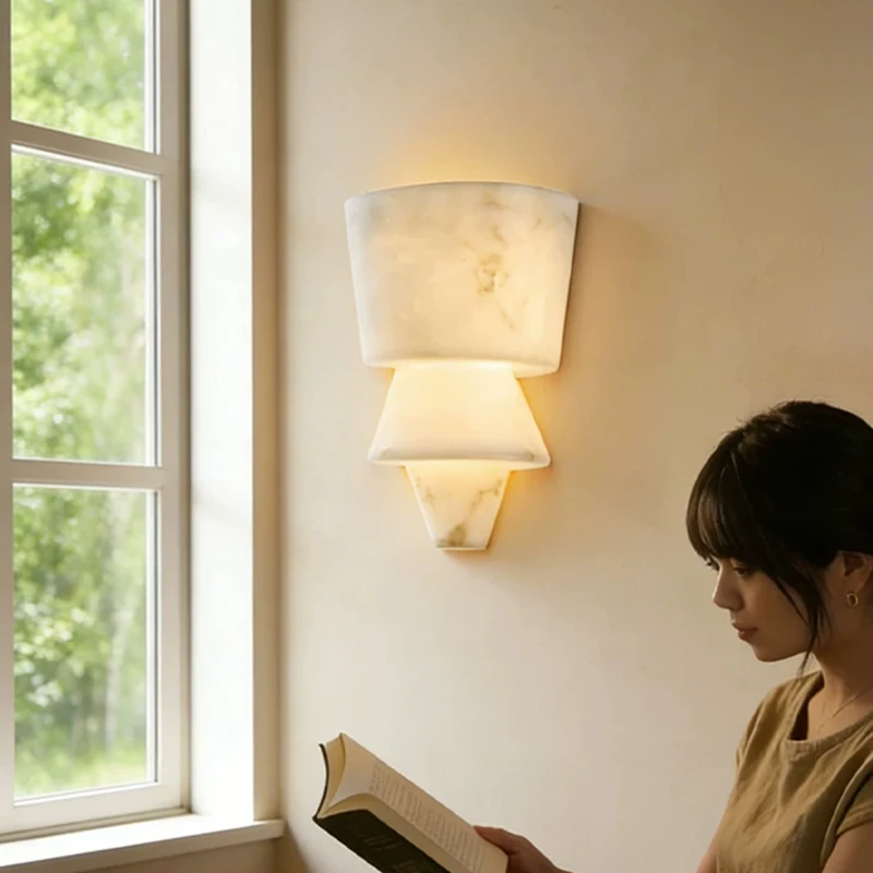 Imitation Marble Resin Wall Lamps Light Luxury Living Room Corridor Lamp French Cream Style Aisle Bedroom Bedside Wall Lights