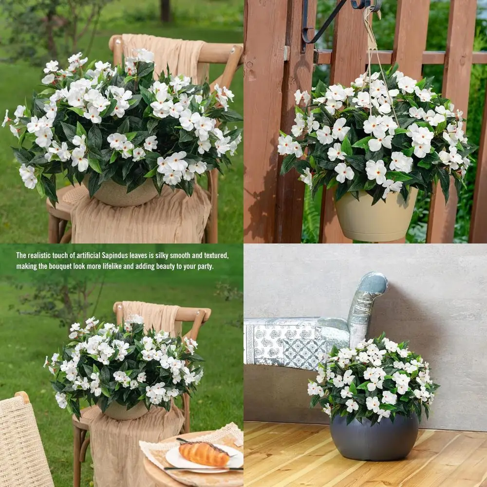 

8-Piece White Silk Artificial Impatiens Bouquet for Spring Indoor or Outdoor Decoration