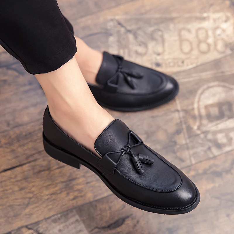 

Round Headed Flowing Su Loafers Men Shoes PU Daily Youth Banquet Casual Business Leather Shoes