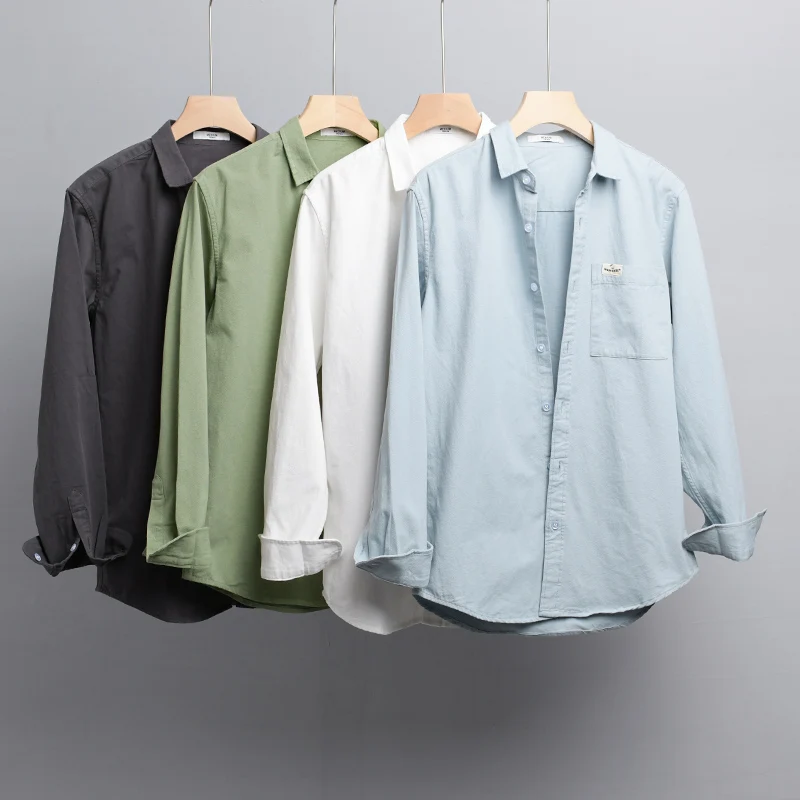 Italy Casual Long-Sleeved Solid Cotton Shirt Men's Brand Trend Top Clothes Comfortable Chemise Homme Fast Drop Shipping
