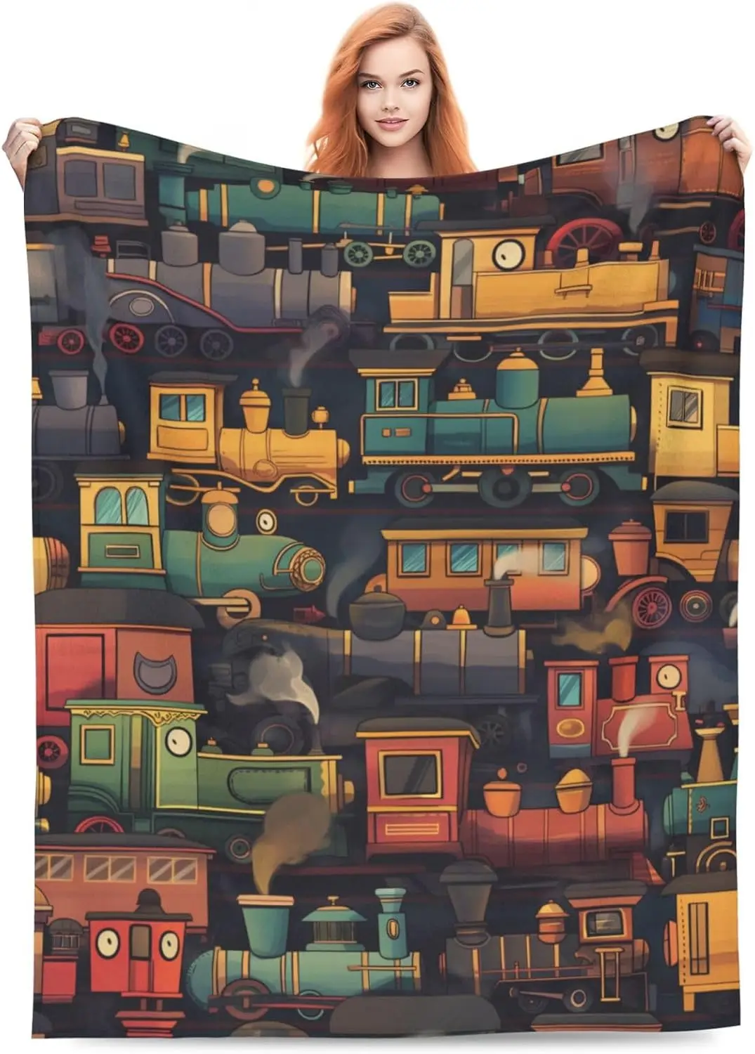 Train Blanket Gifts for Kids Boys Soft Warm Lightweight Cozy Funny Train Car Throw Blankets for Bed Sofa Living Room Couch Home
