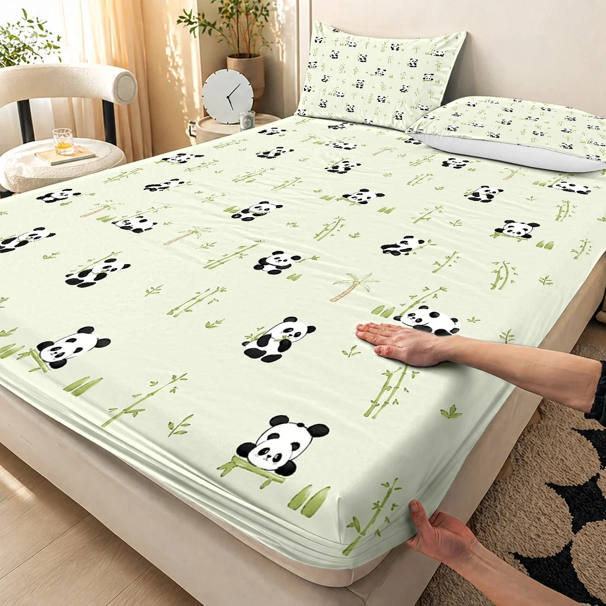 3-Piece Mattress Protector Set, Panda Bamboo Pattern Fitted Sheet and Pillowcase Set, Machine Washable Mattress Protector Bedding, Home Bedroom Decoration, Holiday-Themed Fitted Sheet and Pillowcase, Mattress Cover, Stain-Resistant, Mattress Protector Cover, Suitable for All Seasons, Machine Washable and Easy to Care For, Universal for Home Bedroom, Essential for Dorms and Rentals, Master Bedroom and Guest Room Decoration, Dust-Proof and Stain-Resistant, High Elasticity, Fits Various Sizes