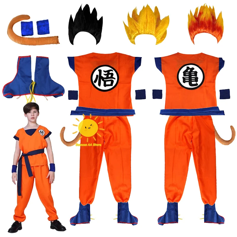 Halloween crianças adulto goku traje anime son goku cosplay traje uniforme peruca presente halloween carnaval festa roupas para homem mulher