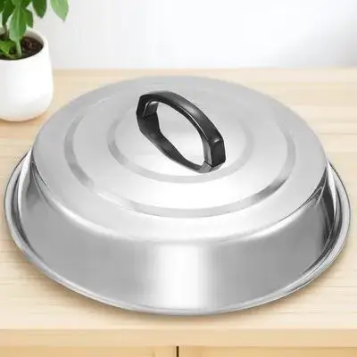 

Thickened Stainless Steel Pot Lid Round Basting Cover with Heat-Resistant Handle Steaming Cover Suitable for Wok Grill Pan
