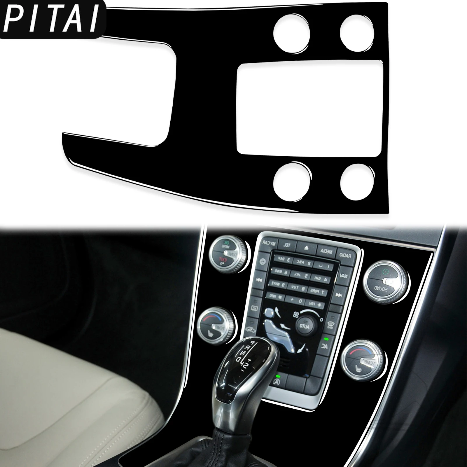 For Volvo V60  2010-2017 S60 2010-2018 Piano Black Center Console Gear Shift Panel Trim Strips Car Interior Accessories Sticker